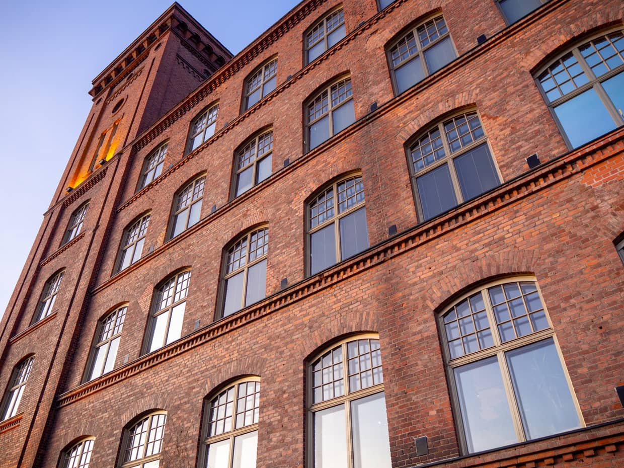 Exterior of a multi-storey brick commercial building
